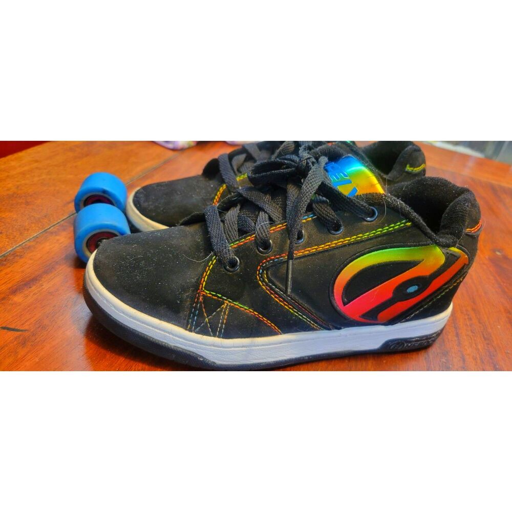 Heelys Propel 2.0 Black Skate Shoes with Iridescent Rainbow Tongue & Blue Wheels